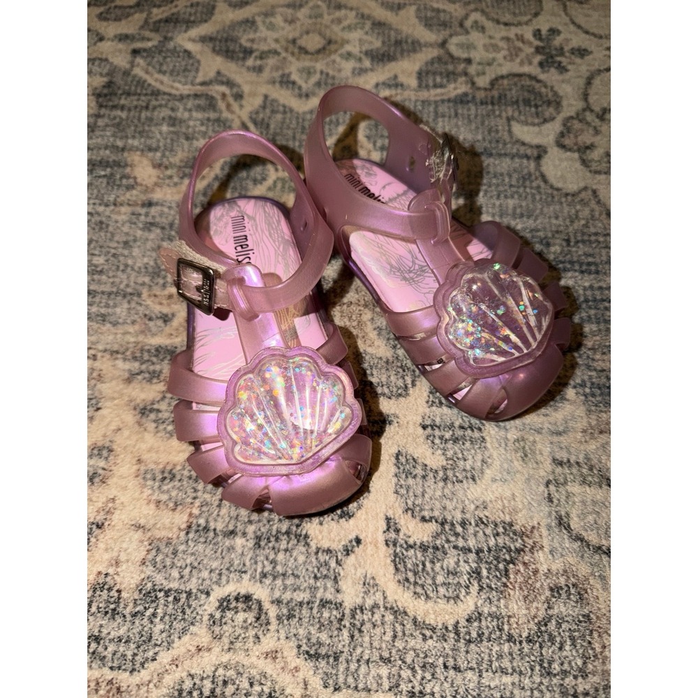 Mini Melissa Seashell Glitter Jelly Flats Pink